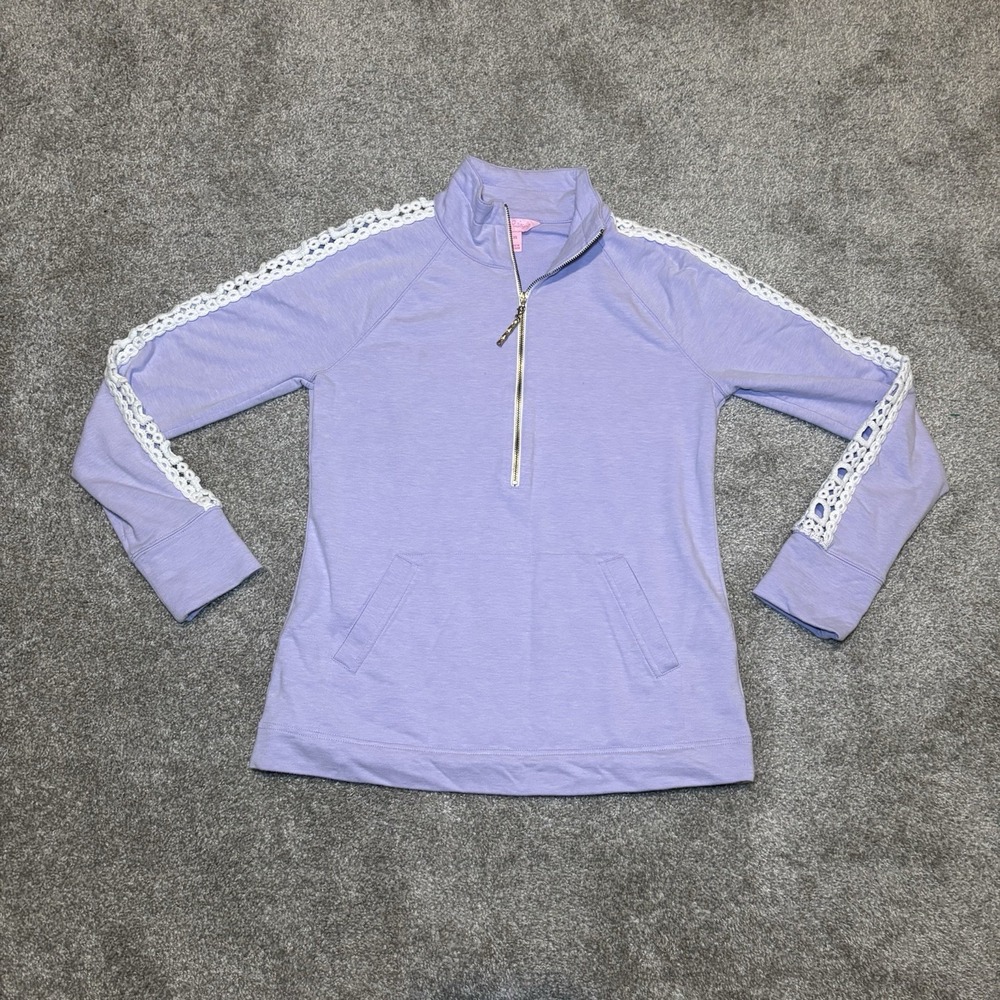 Purple Lilly Pulitzer Pullover Sweatshirt Lace Detail Quarter Zip Womens size XS